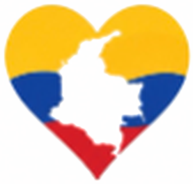 Somos Colombia — corazón con el mapa y los colores de Colombia